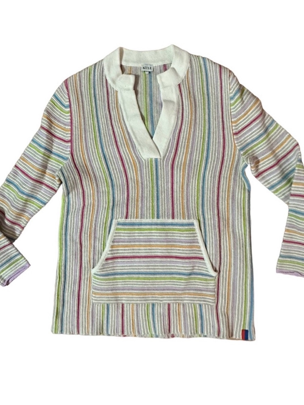 KULE Multistripe Pullover Long Sleeve Sweater - Cream with Stripes, S